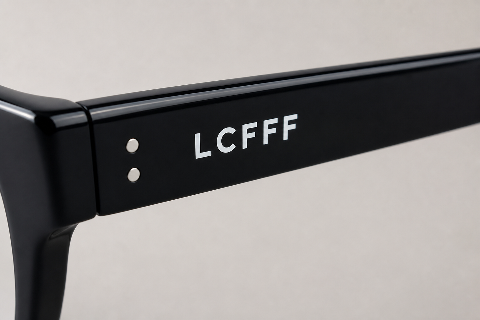 Custom LCFFF logo printed on glasses temple